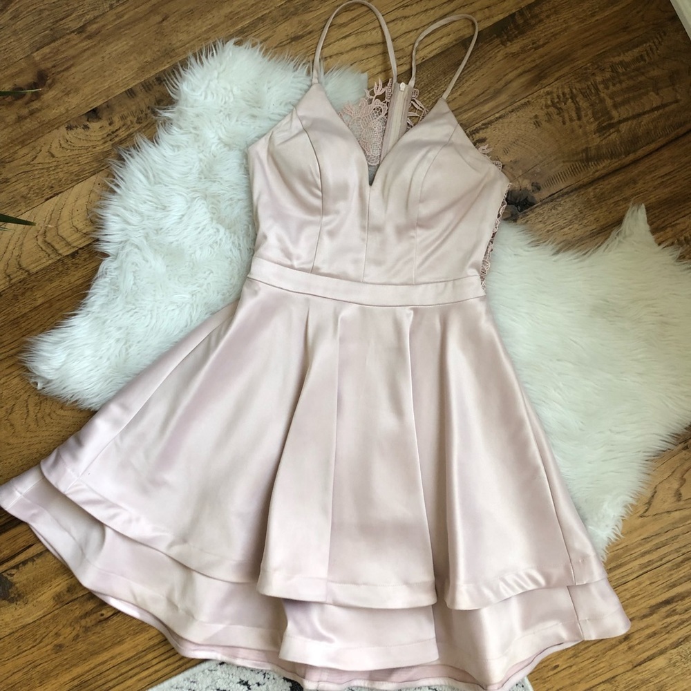 Sequin Hearts Hoco Party Dress 3 Light Pink Sweatheart neck full skirt